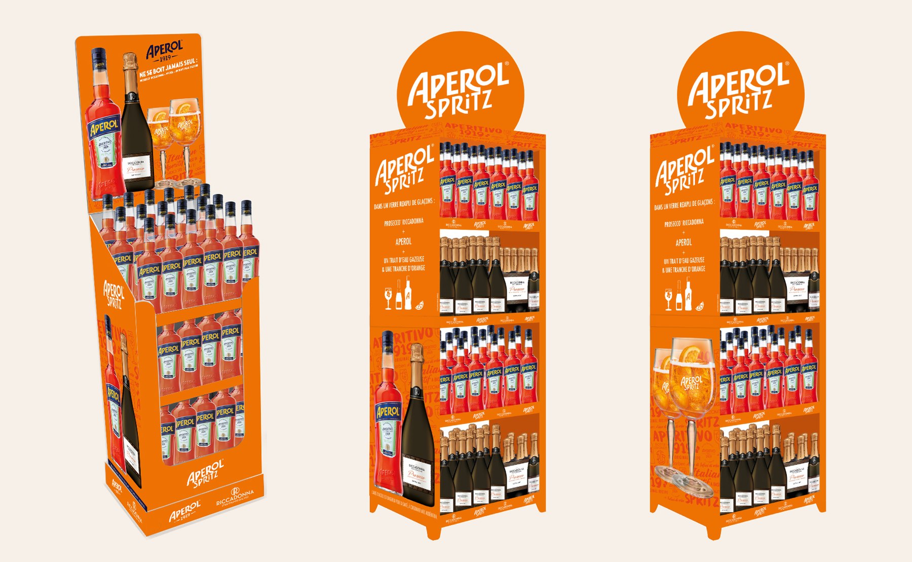 Gamme de meubles de mise en avant Aperol Spritz en points de vente
